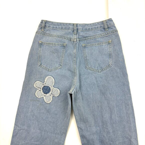 Unbranded Raw Hem Straight Leg Women's size S Flowers Blue Denim Jeans - Picture 3 of 3